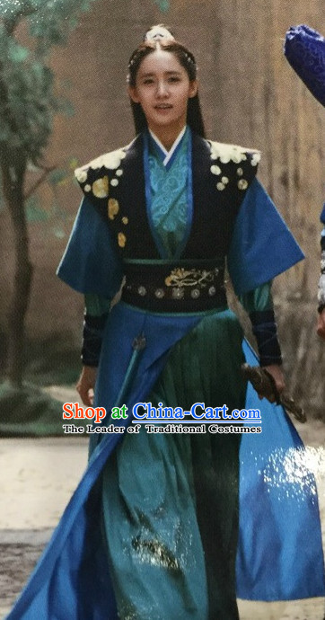 Ancient Chinese Style Warrior Hanfu Costumes Dress Authentic Clothes Culture Han Dresses Traditional National Dress Clothing and Headpieces Complete Set