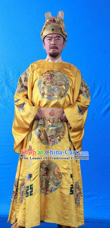 Ancient Chinese Style Emperor Costumes and Hat Complete Set for Men Boys