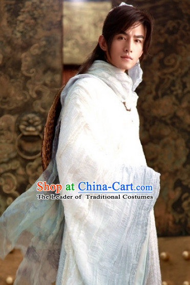 Traditional Chinese Ancient White Male Hanfu Suits Complete Set