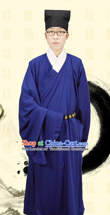 Ming Dynasty Chinese Scholar Male Costumes and Hat Complete Set for Men