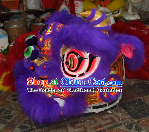Top Purple Chinese Classic 100_ Natural Long Wool Fut San Style Lion Dance Costumes Complete Set
