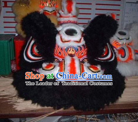 Supreme Black Long Wool Ancient Chinese Traditional Lion Dance Costumes Complete Set