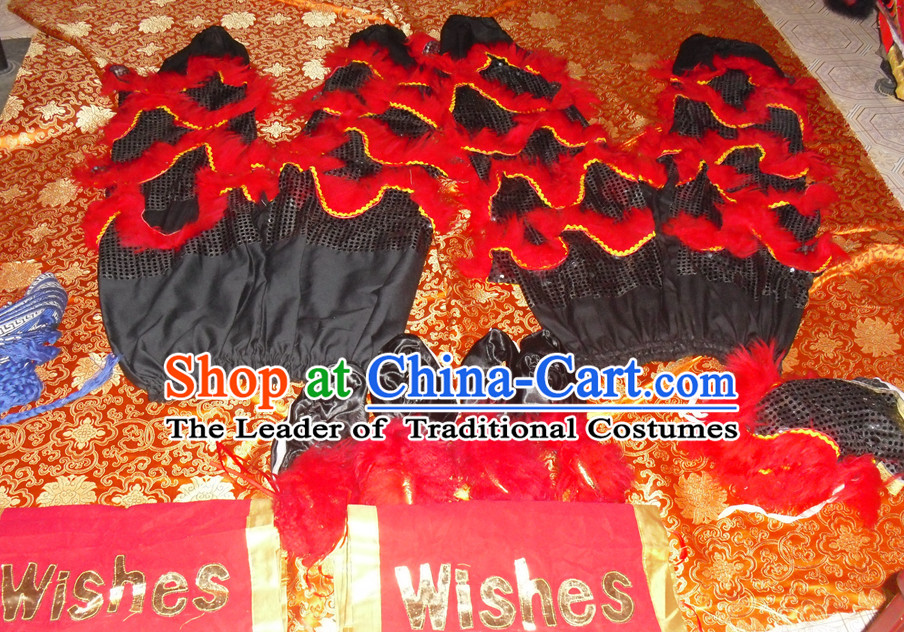 Black Wool Top Asian Chinese Lion Dance Troupe Performance Suppliers 2 Pairs of Pants and Claws