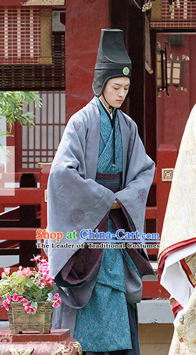 Ancient Chinese Palace Waiter Official Costumes Garments Complete Set for Men
