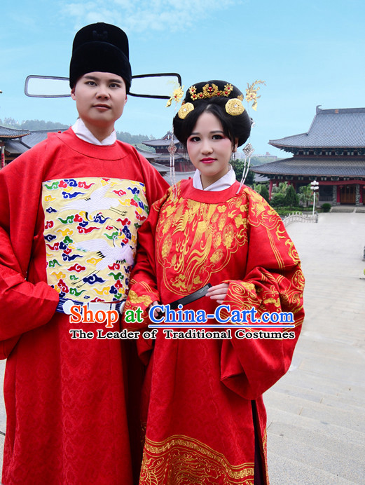 Ancient Chinese Clothing Dress Garment and Hair Accessories Complete Set for Men and Women