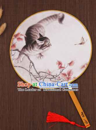 Ancient Chinese Classic Handmade Cat Palace Fan Round Fan Mandarin Fan Gong Shan Dance Fan