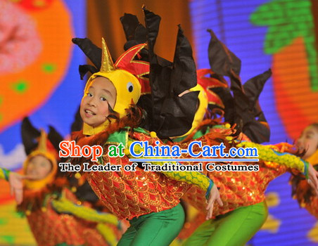 Chinese Traditional Chicken Dance Dress Dancewear Costumes Dancer Costumes Dance Costumes Chinese Dance Clothes Traditional Chinese Clothes Complete Set for Kids