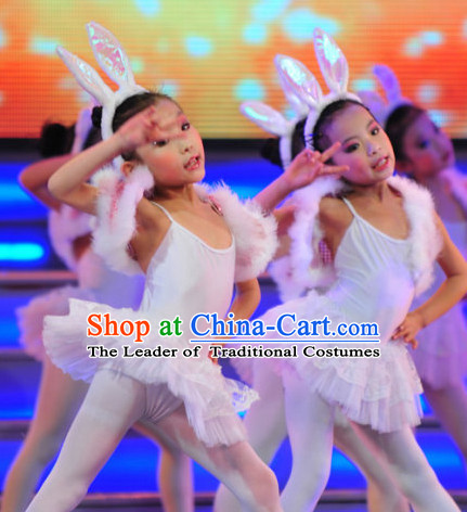 Chinese Traditional Stage Rabbit Dance Dress Dancewear Costumes Dancer Costumes Dance Costumes Chinese Dance Clothes Traditional Chinese Clothes Complete Set for Kids