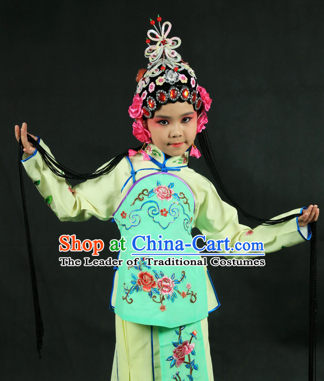 Chinese Traditional Opera Costumes and Headdress Complete Set for Kids