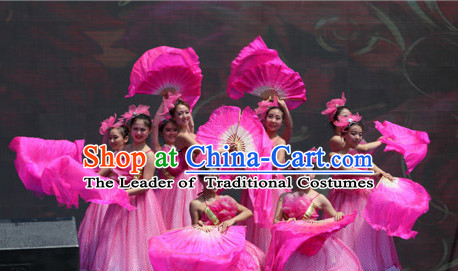 Traditional Asian Chinese Pink Flower Dancing Costumes Complete Set for Women