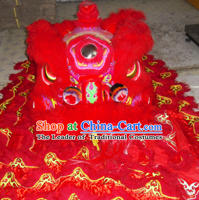 Red Top Competition and Parade Fut San Lion Dancing Costume Complete Set