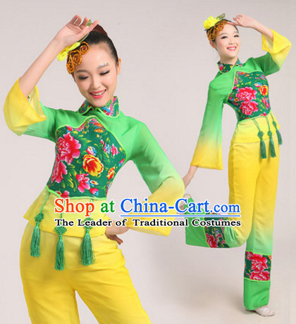 Light Green Chinese Traditional Fan Dance Costumes Dancing Outfits for Women or Girls