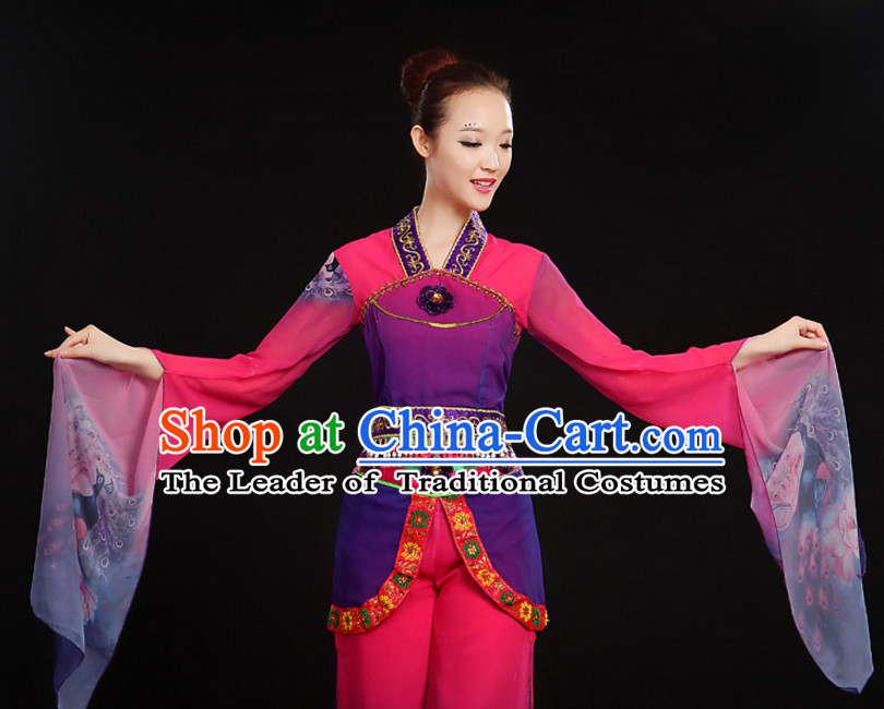 Chinese Water Sleeve Classical Dance Costumes Dancewear and Hair Decorations Complete Set for Women or Girls