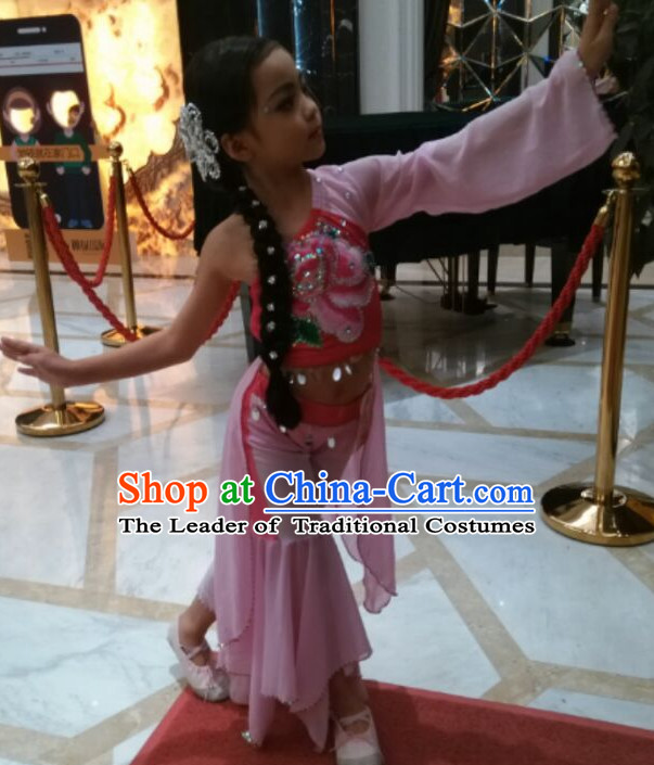 Chinese Stage Performance Classical Dancing Costumes and Headdress Complete Set for Women Girls