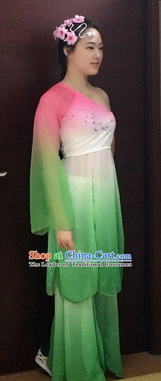 One Shoulder Chinese Stage Performance Classical Dancing Costumes and Headdress Complete Set for Women Girls