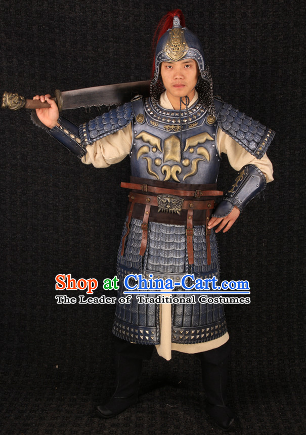 Top Chinese Ancient General Body Armor Costumes and Helmet Complete Set for Men