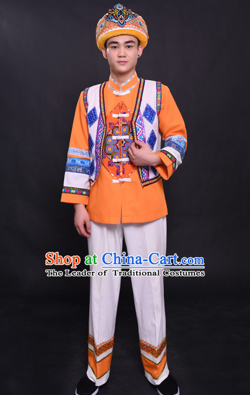 Chinese She Nationality Folk Dance Ethnic Wear China Clothing Costume Ethnic Dresses Cultural Dances Costumes Complete Set for Men Boys