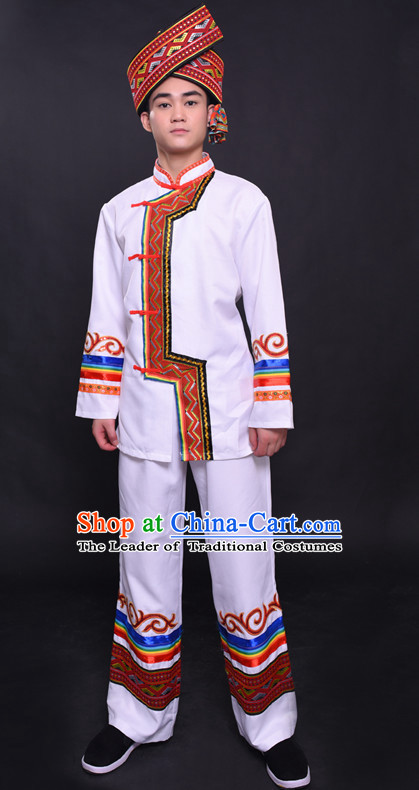 Chinese Yao Nationality Folk Dance Ethnic Wear China Clothing Costume Ethnic Dresses Cultural Dances Costumes Complete Set for Men Boys