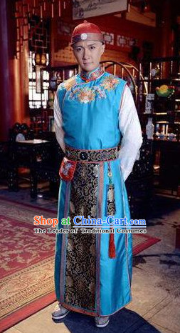Qing Dynasty Chinese Kang Xi Emperor Garment and Hat Complete Set for Men