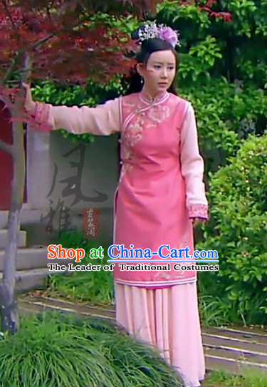 Qing Dynasty Chinese Imperial Palace Lady Garment and Hair Jewelry Complete Set for Women