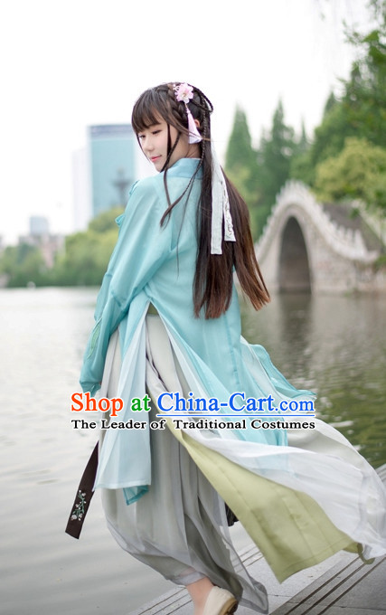 Traditional Chinese Ancient Dynasty Hanfu Suits Clothes Dresses Skirt and Hair Jewelry Complete Set for Women
