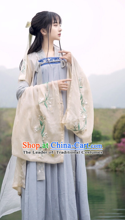Traditional Chinese Ancient Tang Dynasty Hanfu Suits Dress Skirt and Hair Jewelry Complete Set for Women