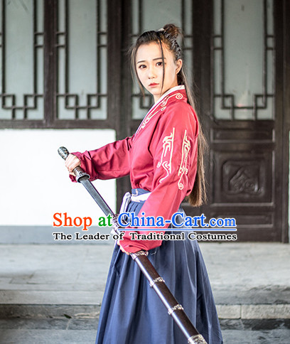 Traditional Chinese Ancient Han Dynasty Knight Scholar Garment Suits Dresses Complete Set for Women