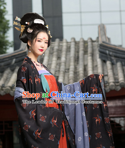 Traditional Chinese Ancient Tang Dynasty Costumes Clothing and Headgear Complete Set for Women