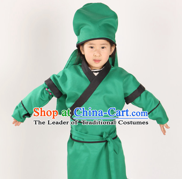 Ancient Chinese Style Guan Gong Superhero Costumes Clothing and Hat for Kids