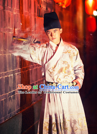 Hanfu Clothing Custom Traditional Chinese Ming Dynasty Hanfu Dreses Han Clothing Hanzhuang Historical Dress and Accessories Complete Set for Men