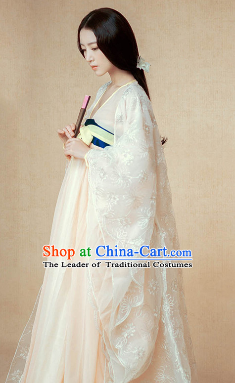 Chinese Traditional Dress Hanfu Costume China Kimono Robe Ancient Chinese Clothing National Costumes Gown Wear and Head Jewelry for Women