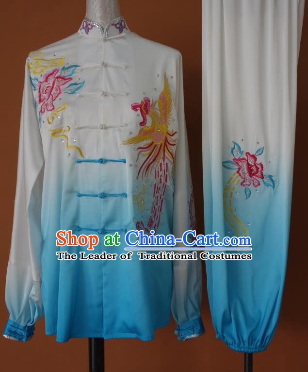 Top Asian Championship Color Changing Gradient Embroidered Phoenix Kung Fu Martial Arts Uniform Suit for Women Girls