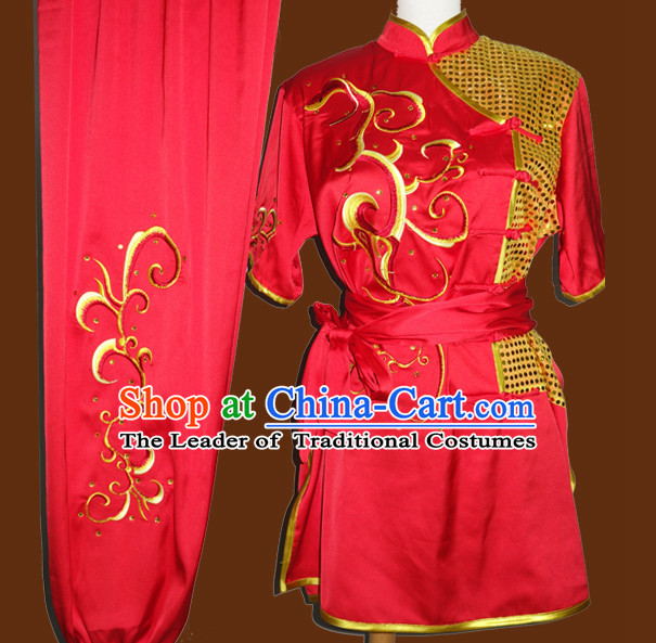 Top Gold Asian Championship Embroidered Kung Fu Martial Arts Uniform Suit for Women Men