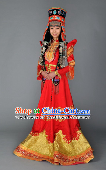 Traditional Ancient Chinese Mongolian Queen Wedding Dresses Complete Set for Women