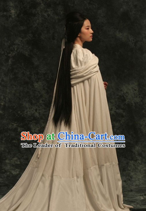 Ancient Chinese Empress White Hanfu Han Fu Clothing and Mantle Complete Set for Women