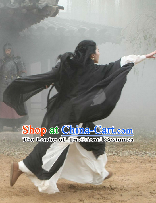 Ancient Chinese Beauty Black White Hanfu Han Fu Clothing Complete Set