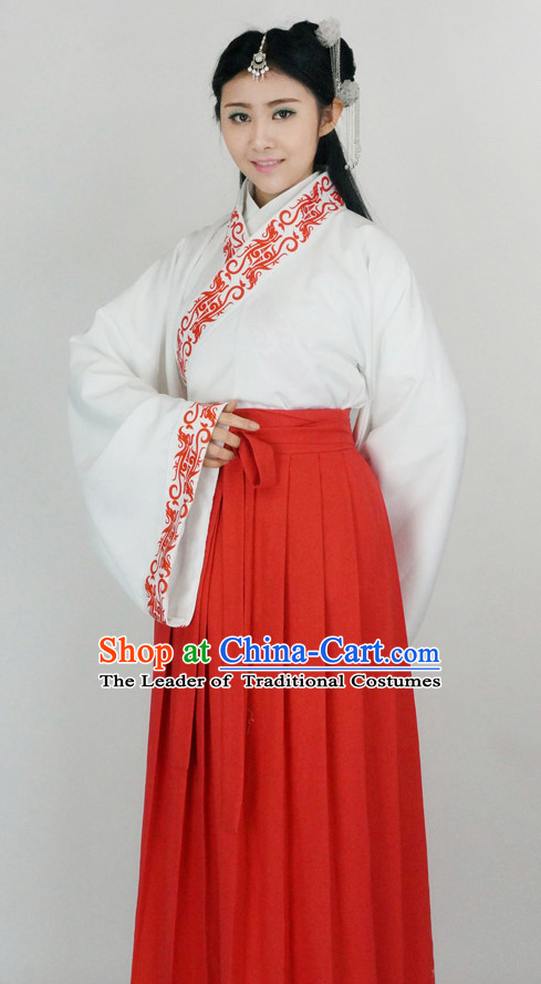 Ancient Chinese Han Dynasty White Clothing Chinese National Costumes Ancient Chinese Costume Traditional Chinese Clothes Complete Set for Women Girls