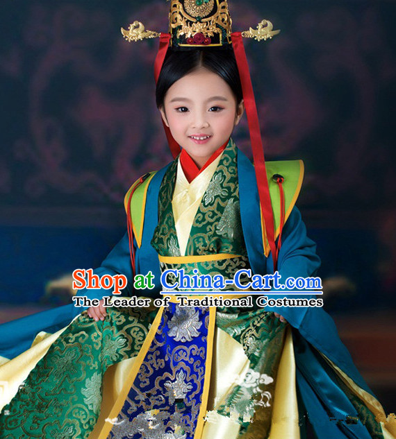 Chinese Ancient Empress Kids's Clothing _ Apparel Chinese Traditional Dress Theater and Reenactment Costumes and Headwear Complete Set