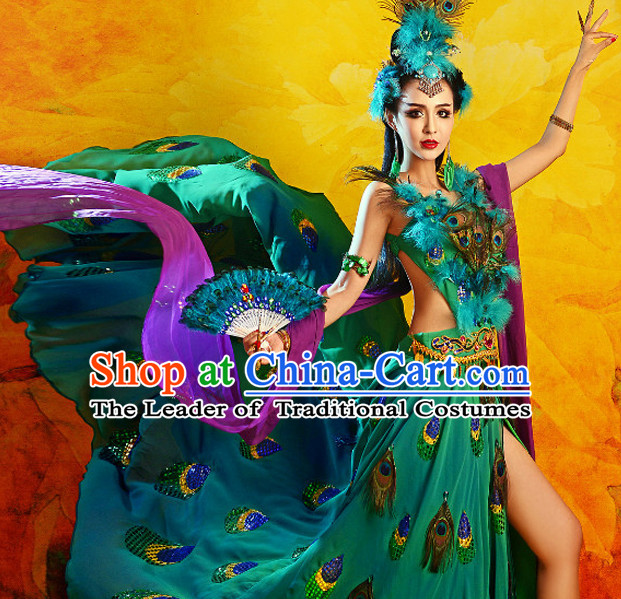 Chinese TV Drama Peacock Beauty Costume Ancient Theatrical Costumes Historical Clothing and Hair Jewelry Complete Set for Women