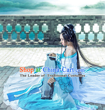Light Blue Ancient China Princess Garment Traditional Imperial Queen Costumes High Quality Chinese Empress National Costumes and Accessories Complete Set for Women