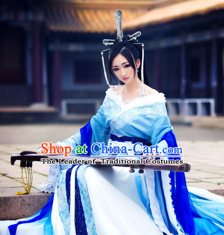 Blue Ancient China Princess Garment Traditional Imperial Queen Costumes High Quality Chinese Empress National Costumes and Accessories Complete Set for Women