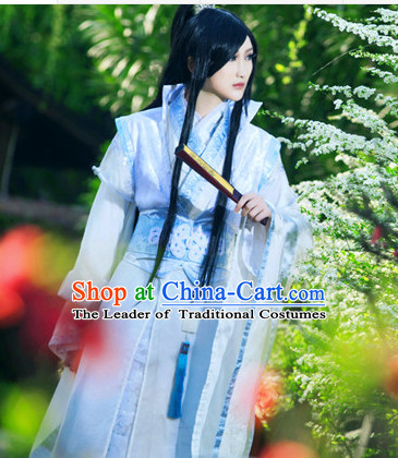 Blue Ancient China Style Halloween Warrior Costumes High Quality Chinese National Costumes Complete Set for Men