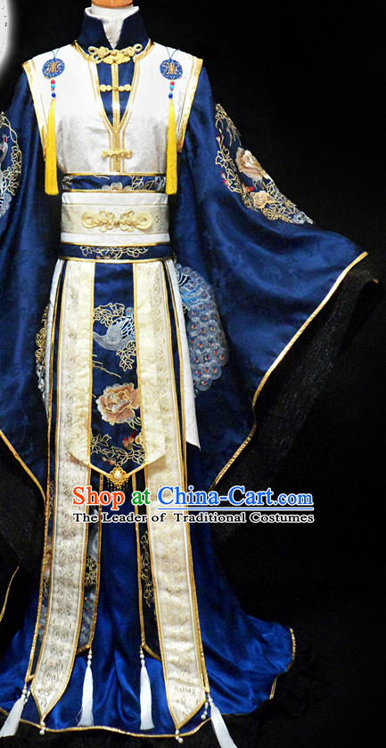 Blue Ancient Chinese Warrior Emperor Costume Hanfu Costumes High Quality Chinese National Costumes Complete Set for Men