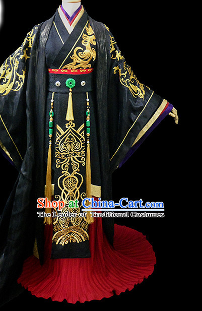 Black Ancient Chinese Emperor Garment Hanfu Costumes High Quality Chinese National Costumes Complete Set for Men