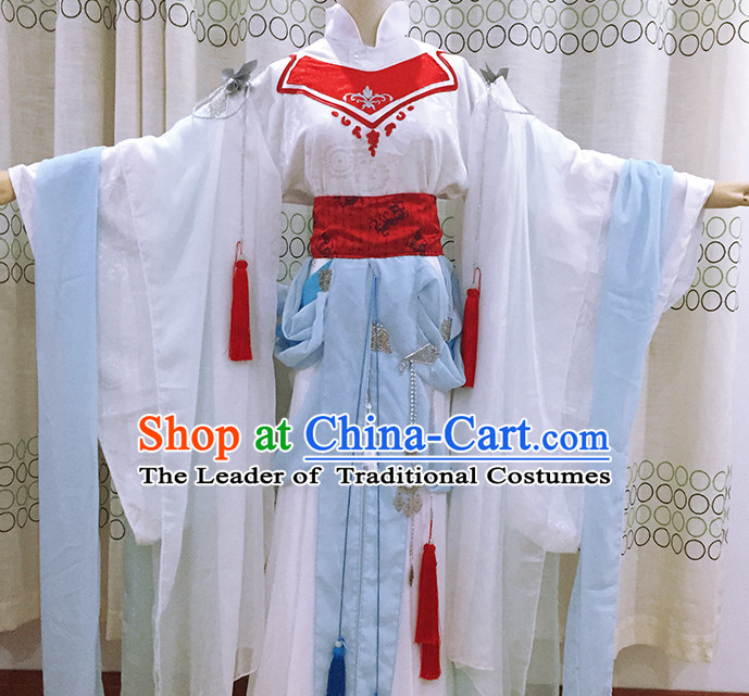 Ancient Chinese Princess Hanfu National Costumes and Headpieces Complete Set for Women