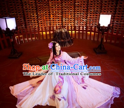 Ancient Chinese Fairy Beauty Hanfu National Costumes and Headpieces Complete Set for Women