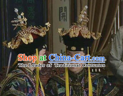 Chinese Qing Imperial Palace Empress Queen Phoenix Hat Headwear Headgear Hair Jewelry Hairpieces Set