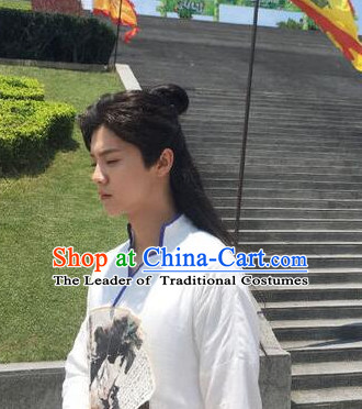 Ancient Chinese Warrior Knight Long Black Wigs for Men