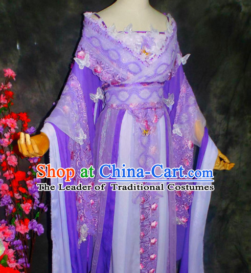 Chinese Classical Empress Purple Floral Clothing Complete Set