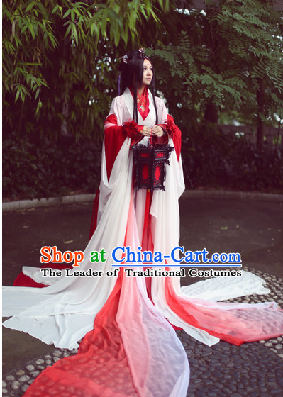 Top Chinese Ancient Costumes Theater and Reenactment Costumes and Headgear Complete Set for Women
